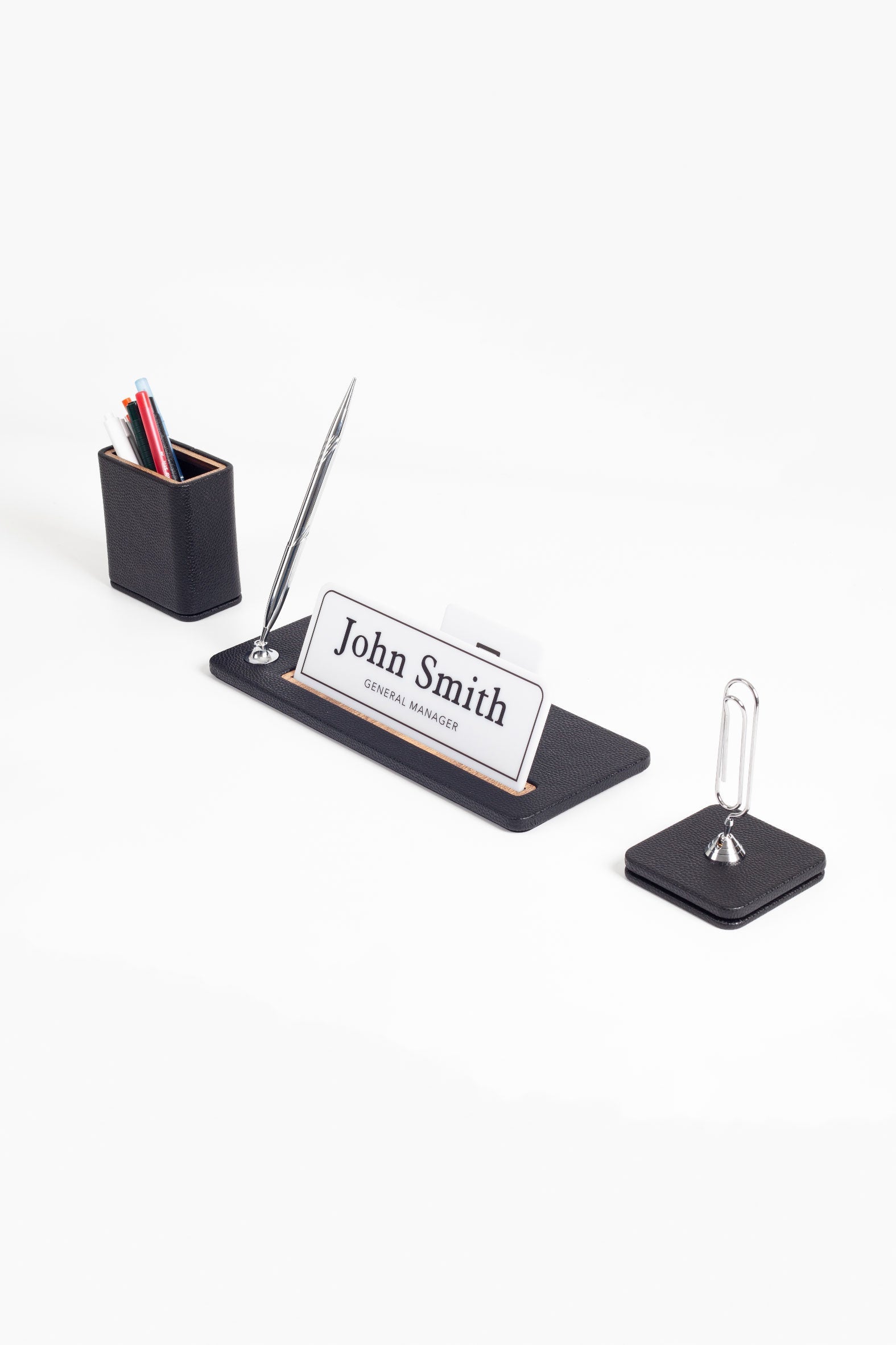 Cavalli 3-Piece Desk Name Holder Set Black Wood Detailed