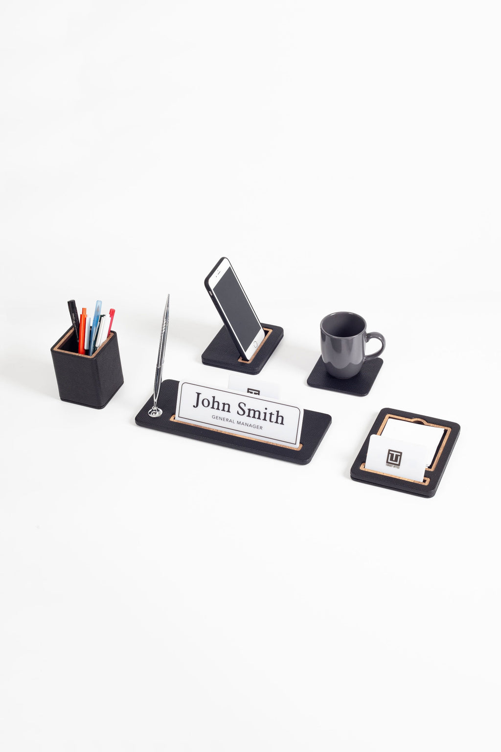 Cavalli 5-Piece Desk Name Holder Set Black Wood Detailed
