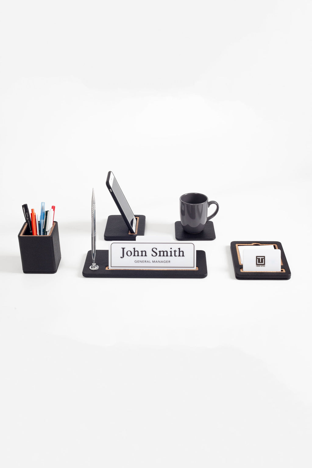 Cavalli 5-Piece Desk Name Holder Set Black Wood Detailed