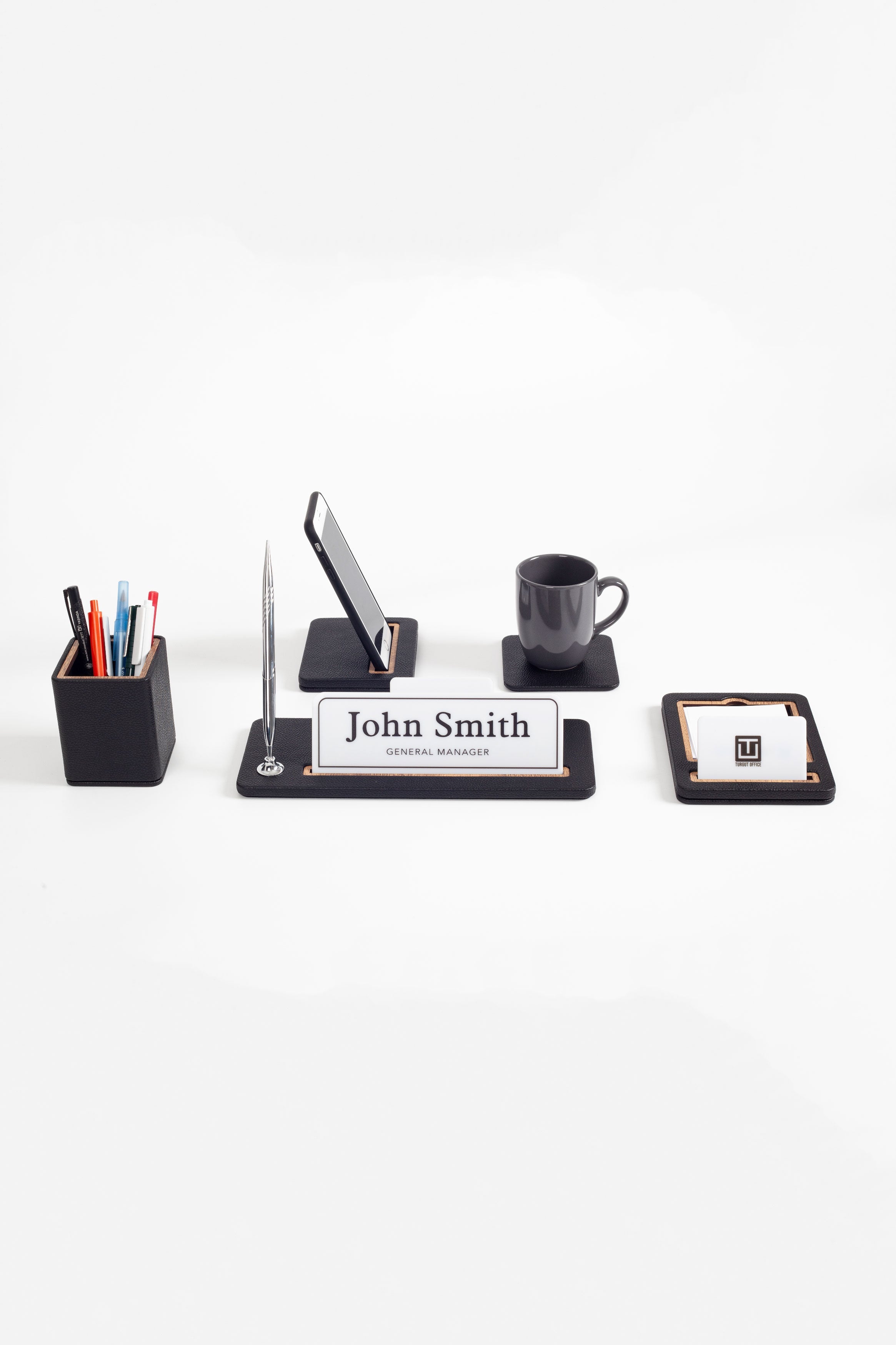 Cavalli 5-Piece Desk Name Holder Set Black Wood Detailed