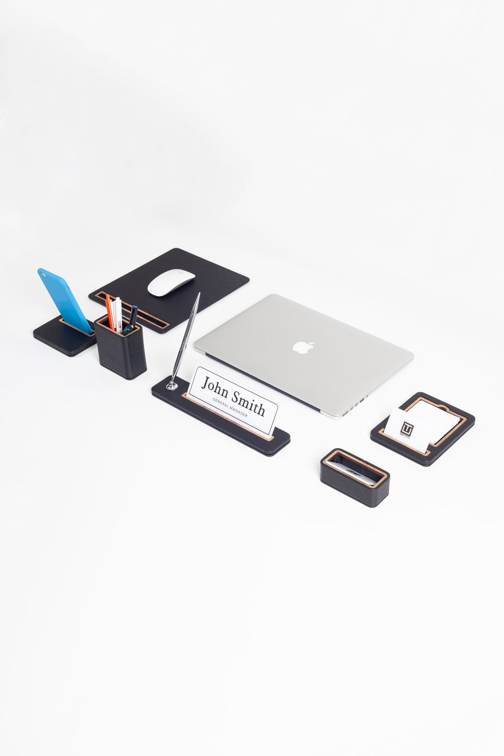 Lincoln 6 Piece Nameplate Desk Set Black Wood Detailed