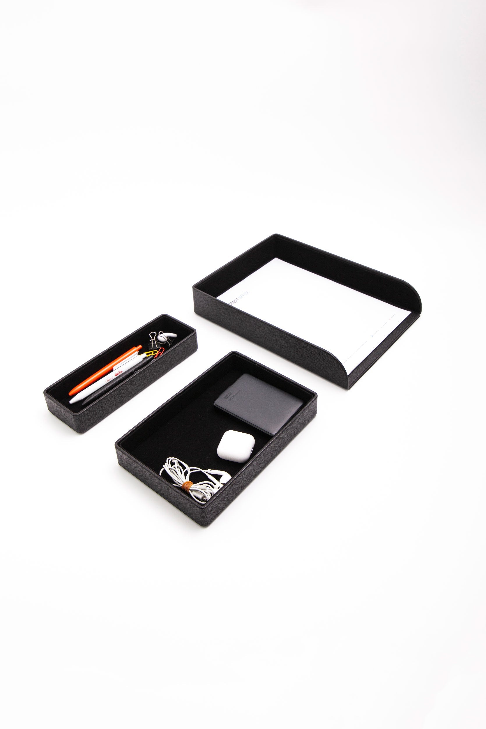 Felix Leather Organizer Set Of Three With Document Shelf Black