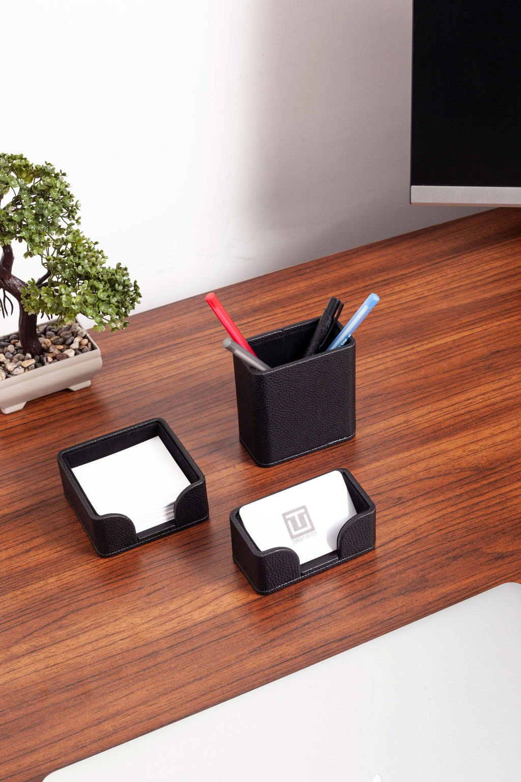 Felix Leather Desktop Set Black 3 Pieces