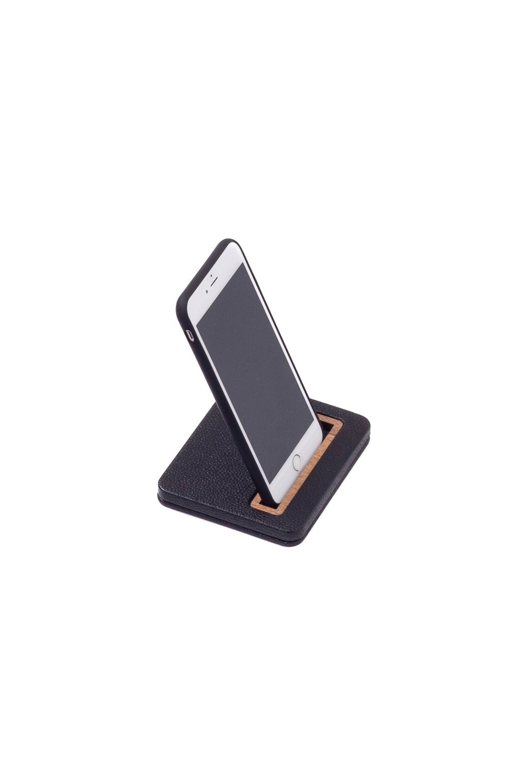 Leather Phone Holder Wooden Detail