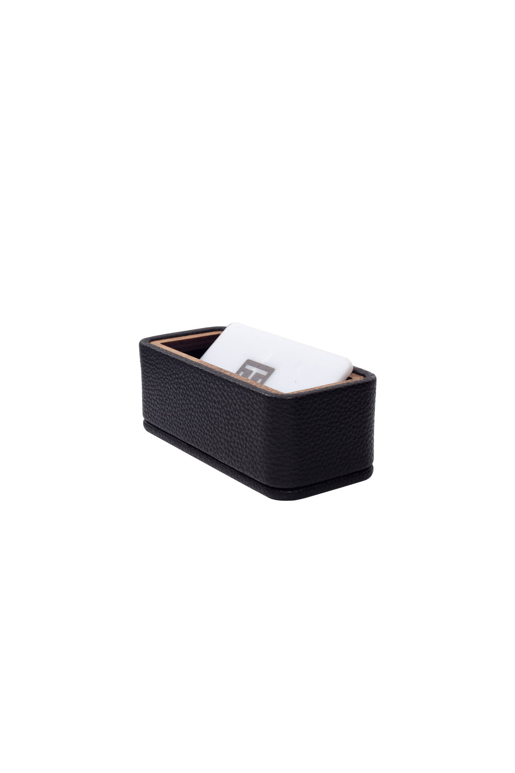 Leather Wood Detailed Business Card Holder Black