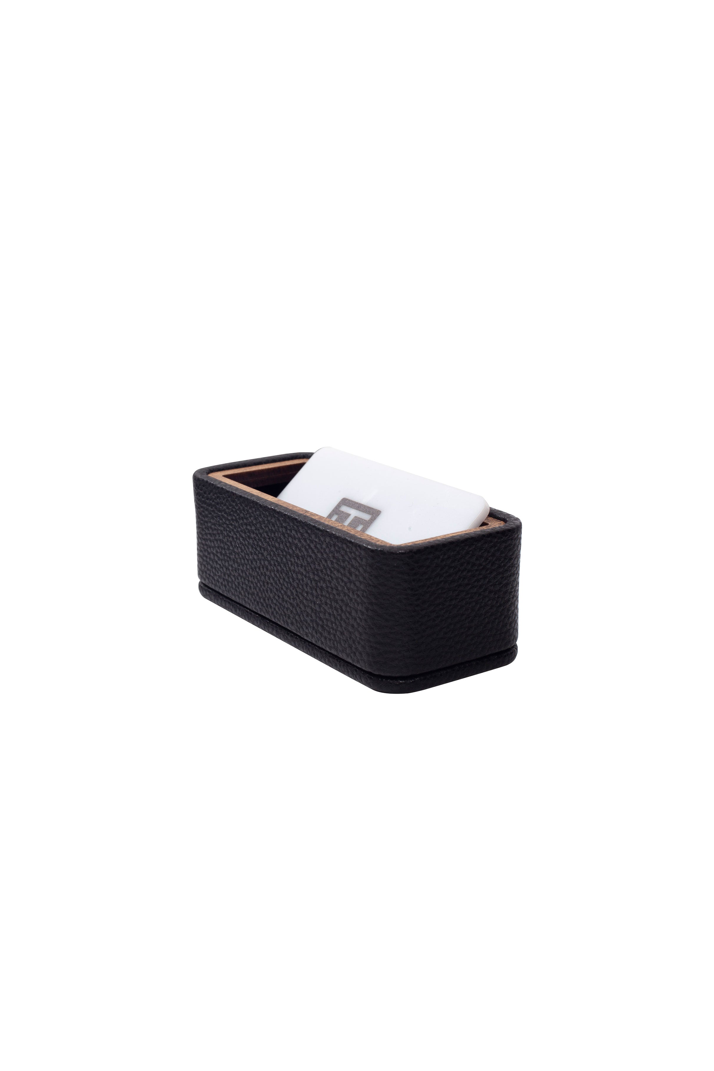 Leather Wood Detailed Business Card Holder Black