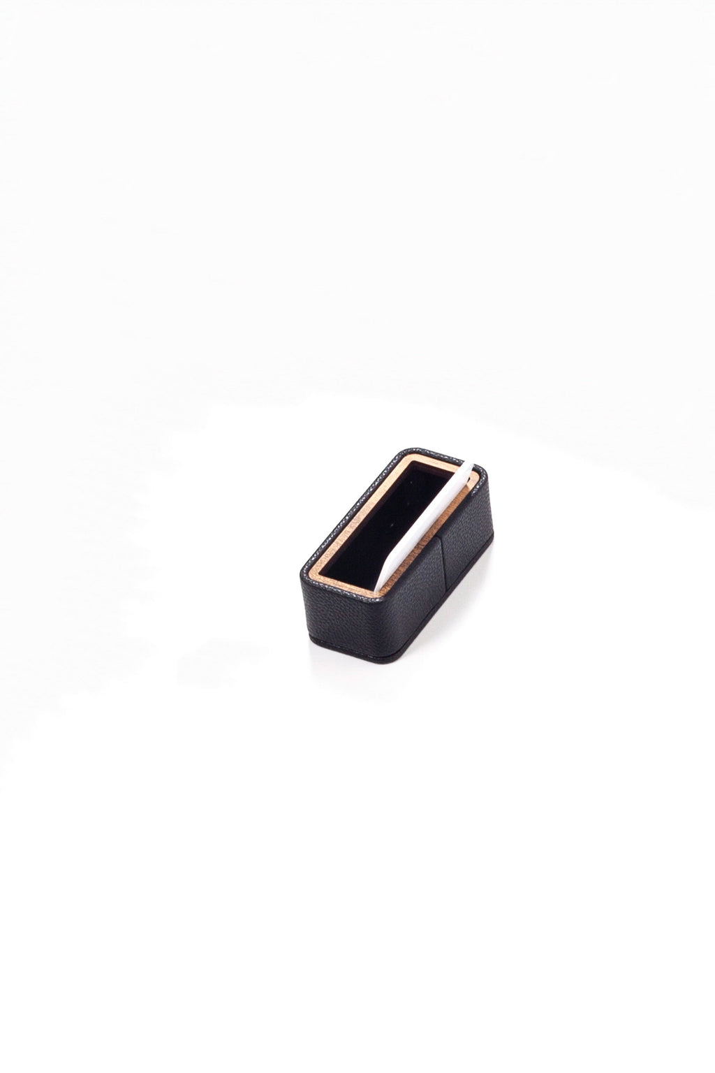 Leather Wood Detailed Business Card Holder Black