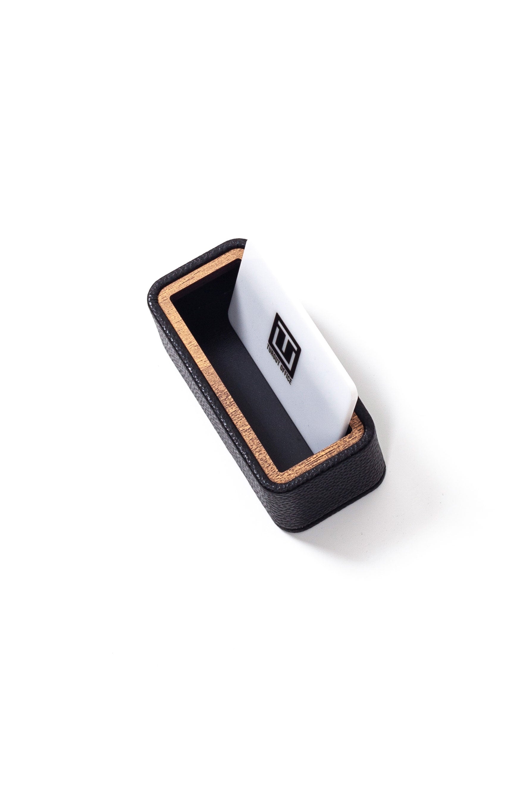 Leather Wood Detailed Business Card Holder Black