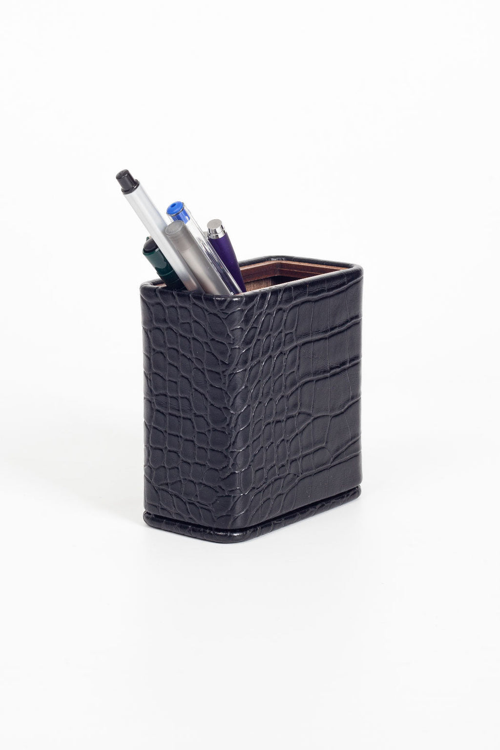 Desktop Croco Wooden Detailed Leather Pen Holder