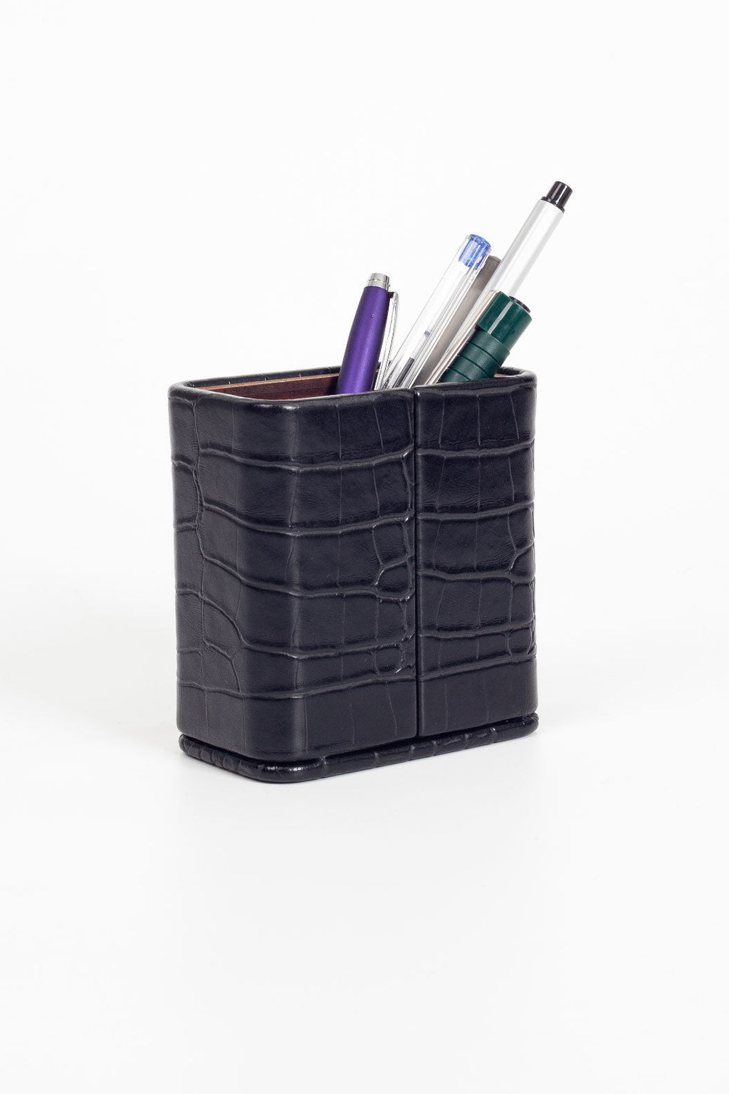 Desktop Croco Wooden Detailed Leather Pen Holder