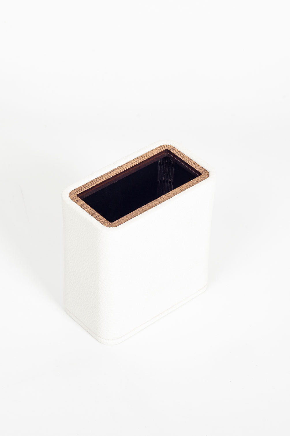 Desktop Leather Wood Detailed Pencil Holder White