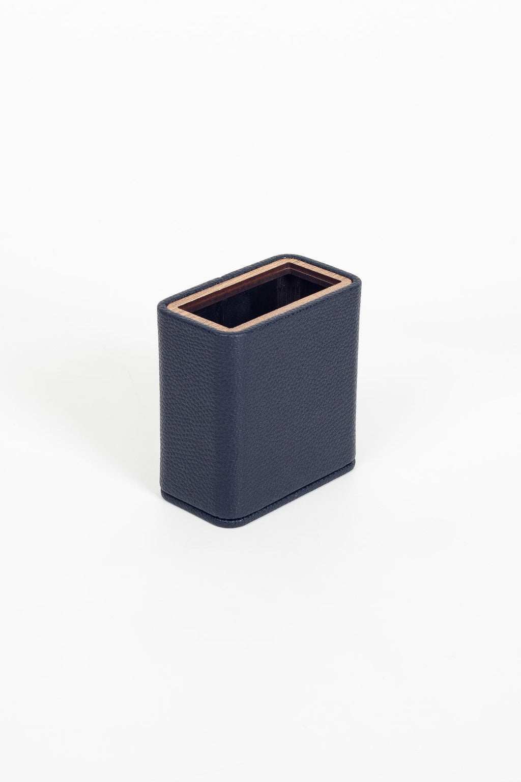 Desktop Leather Wood Detailed Pencil Holder Navy Blue