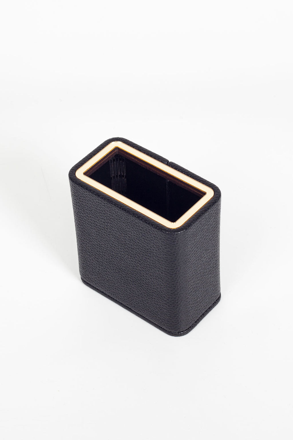 Desktop Leather Gold Detailed Pen Holder Black
