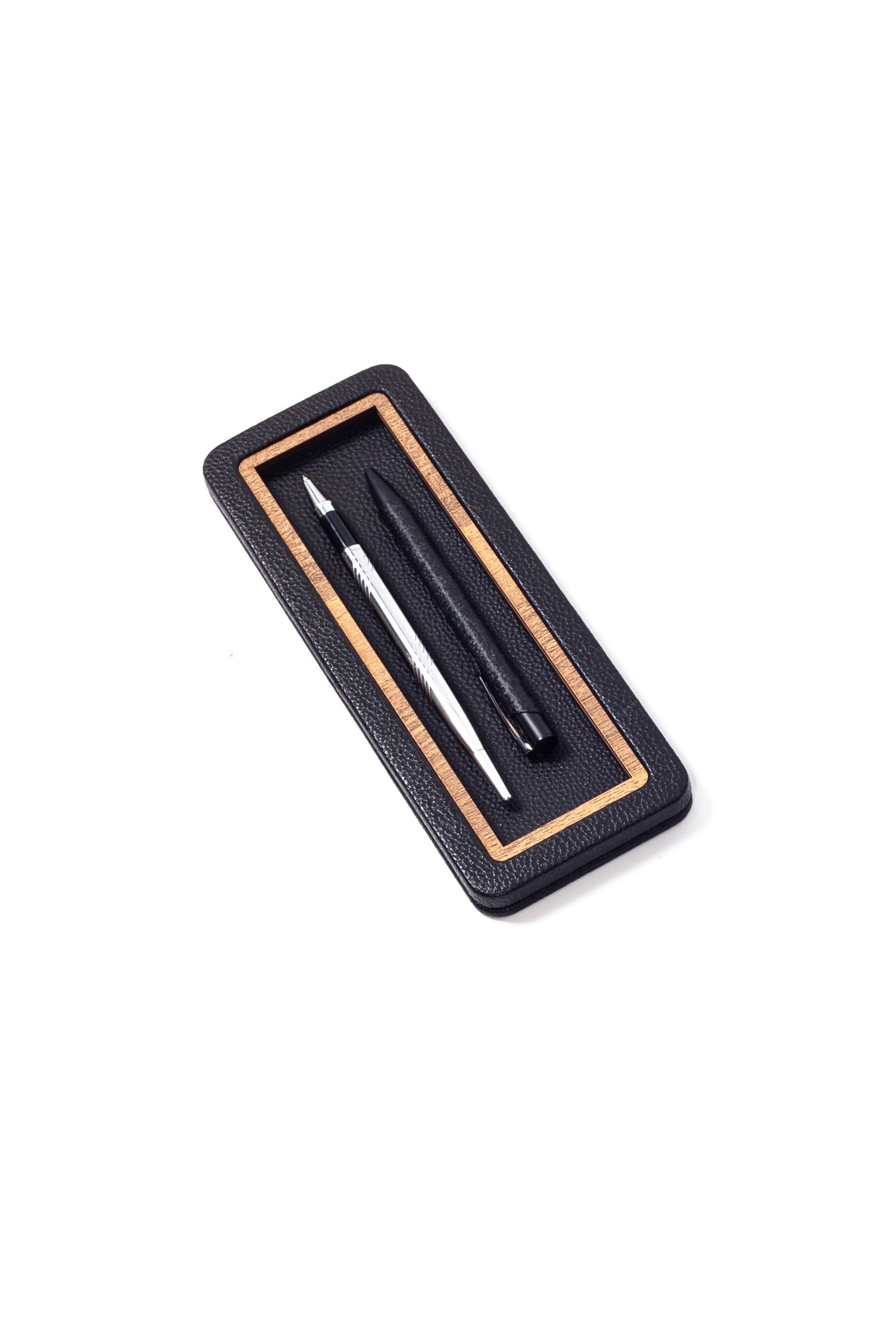 Desktop Leather Wood Detailed Horizontal Pen Holder