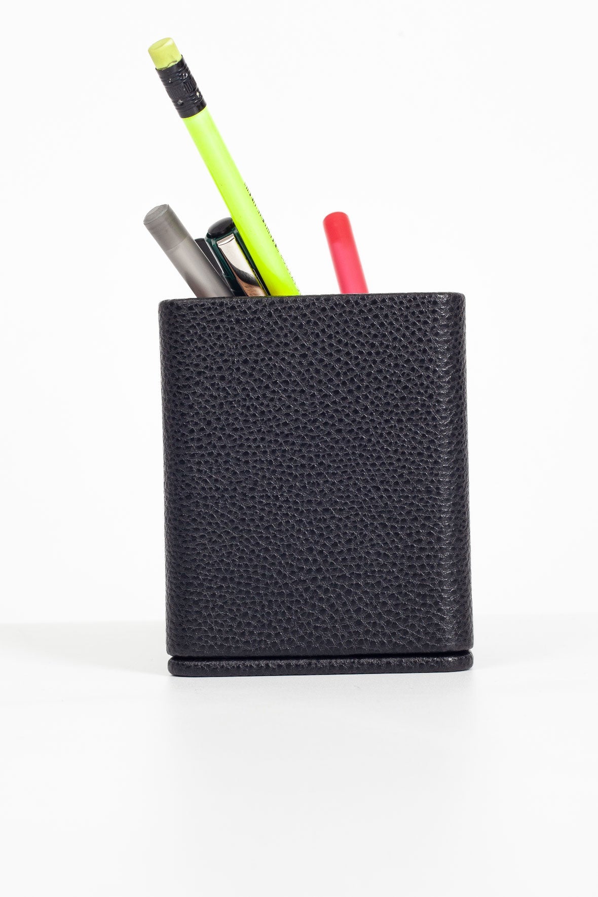 Desktop Square Wooden Detailed Pencil Holder Black