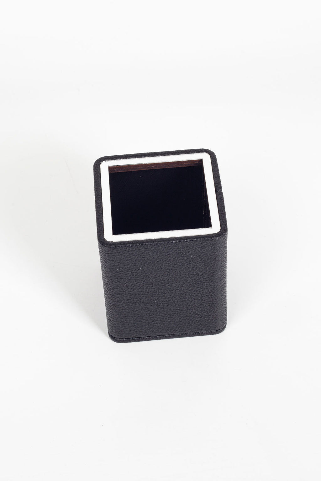Desktop Square Chrome Detailed Pencil Holder Black