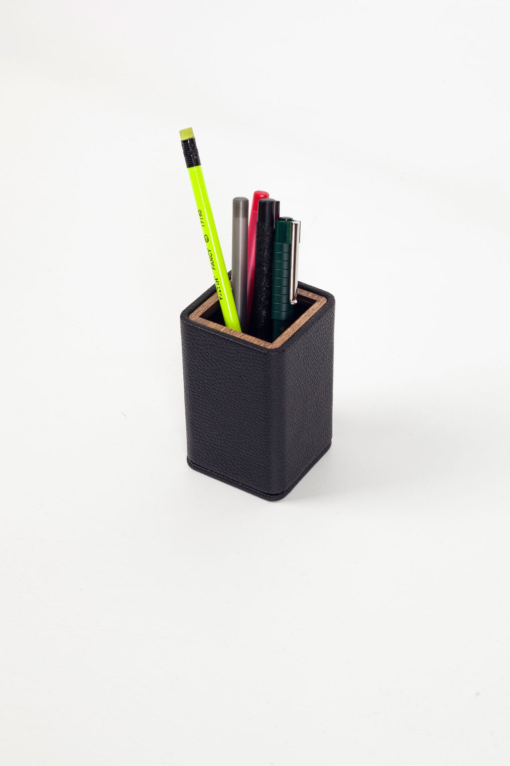 Desktop Small Wooden Detailed Pencil Holder Black