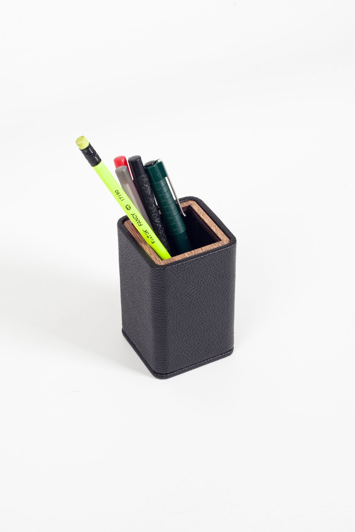 Desktop Small Wooden Detailed Pencil Holder Black