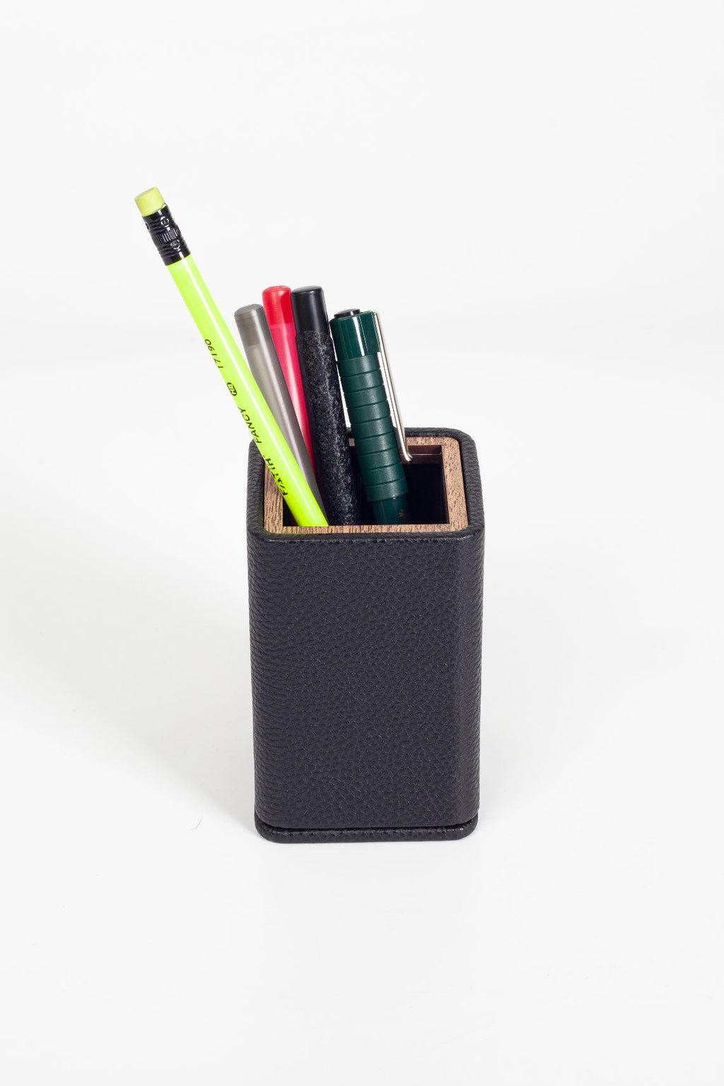 Desktop Small Wooden Detailed Pencil Holder Black