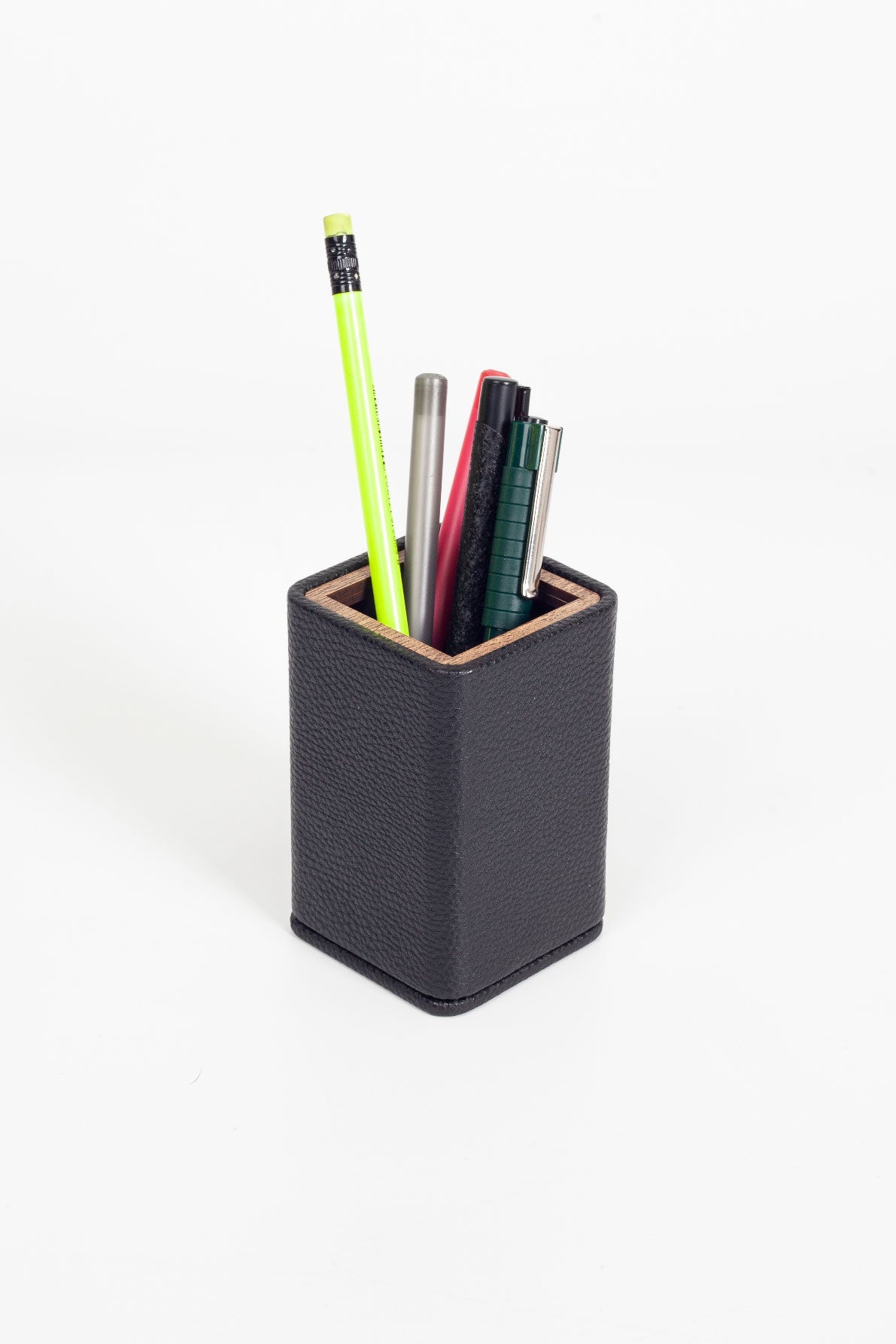 Desktop Small Wooden Detailed Pencil Holder Black