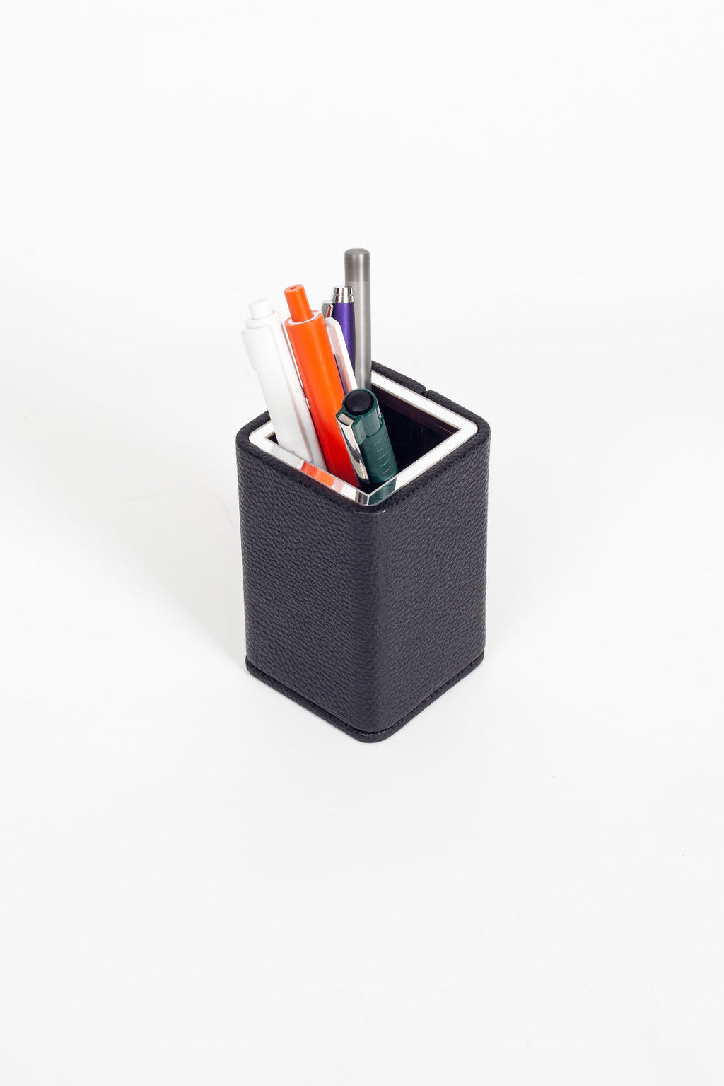 Desktop Small Chrome Detailed Pencil Holder Black