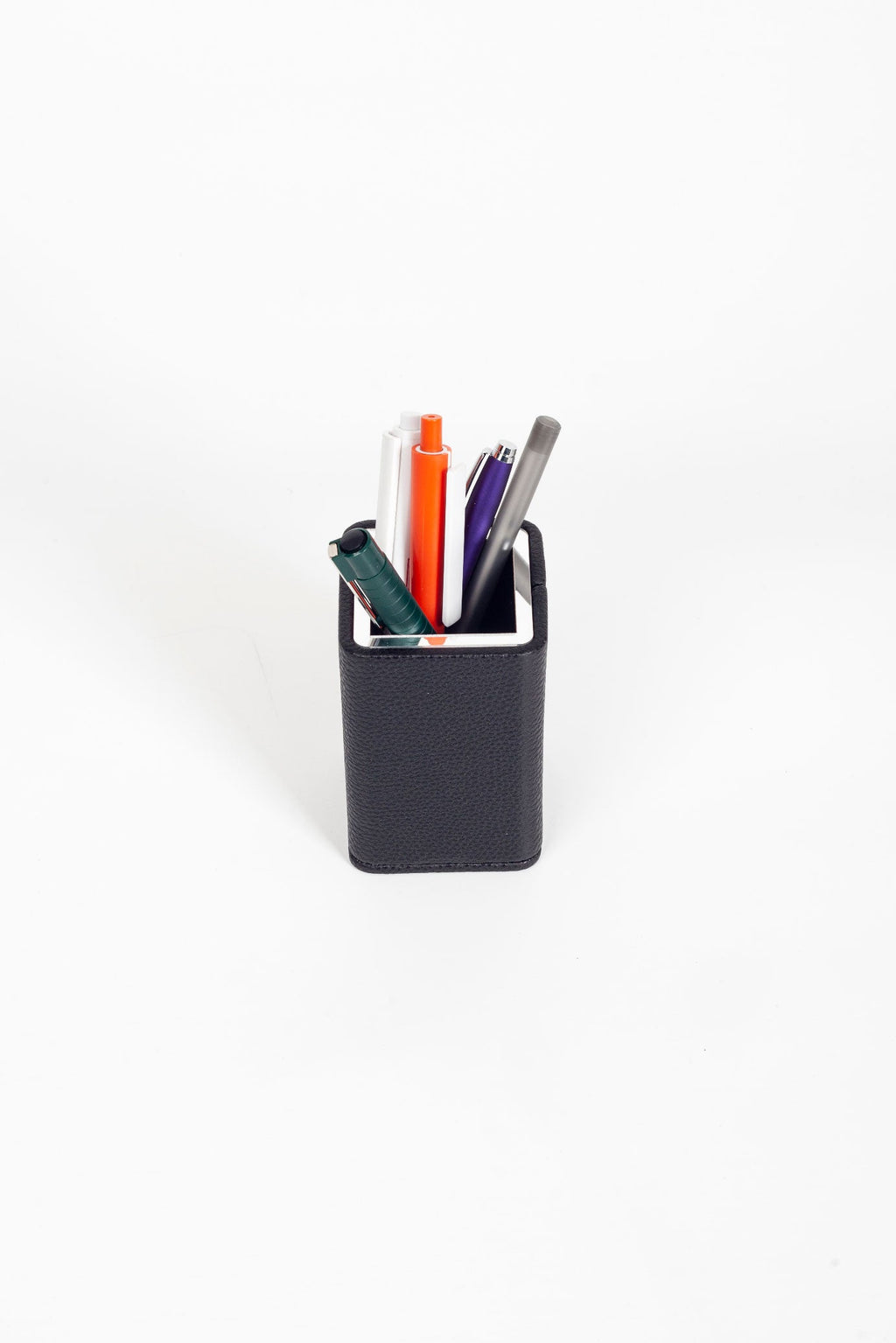 Desktop Small Chrome Detailed Pencil Holder Black