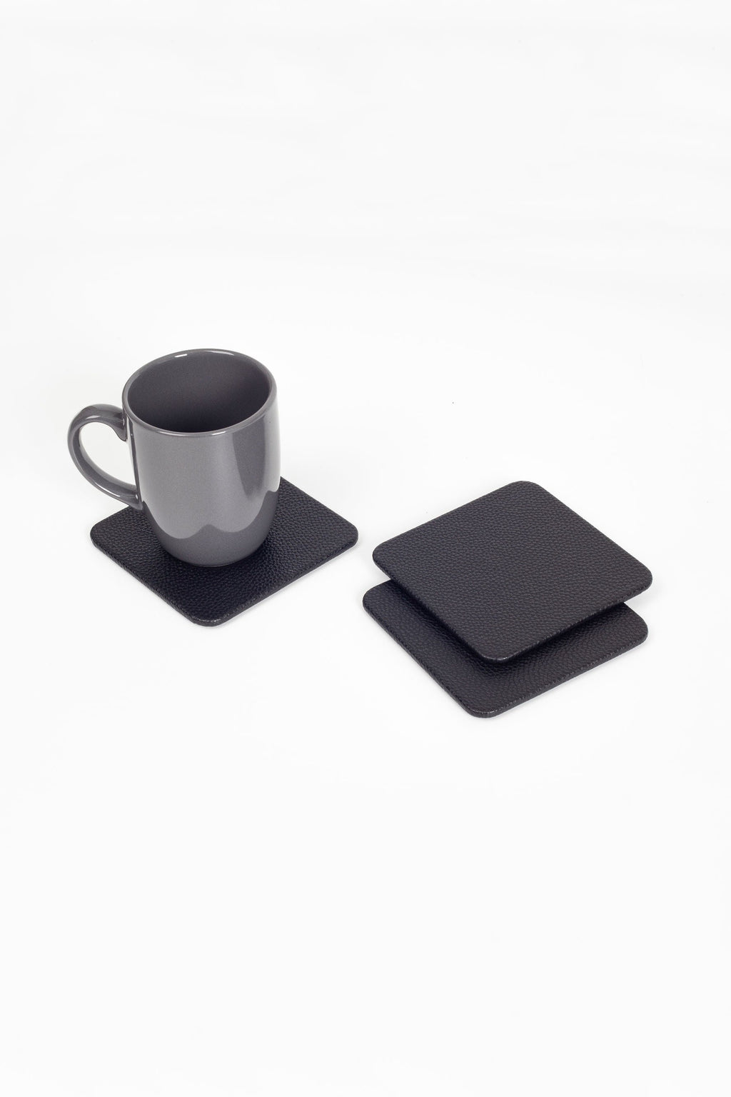 Leather Coaster Black 3 Pieces