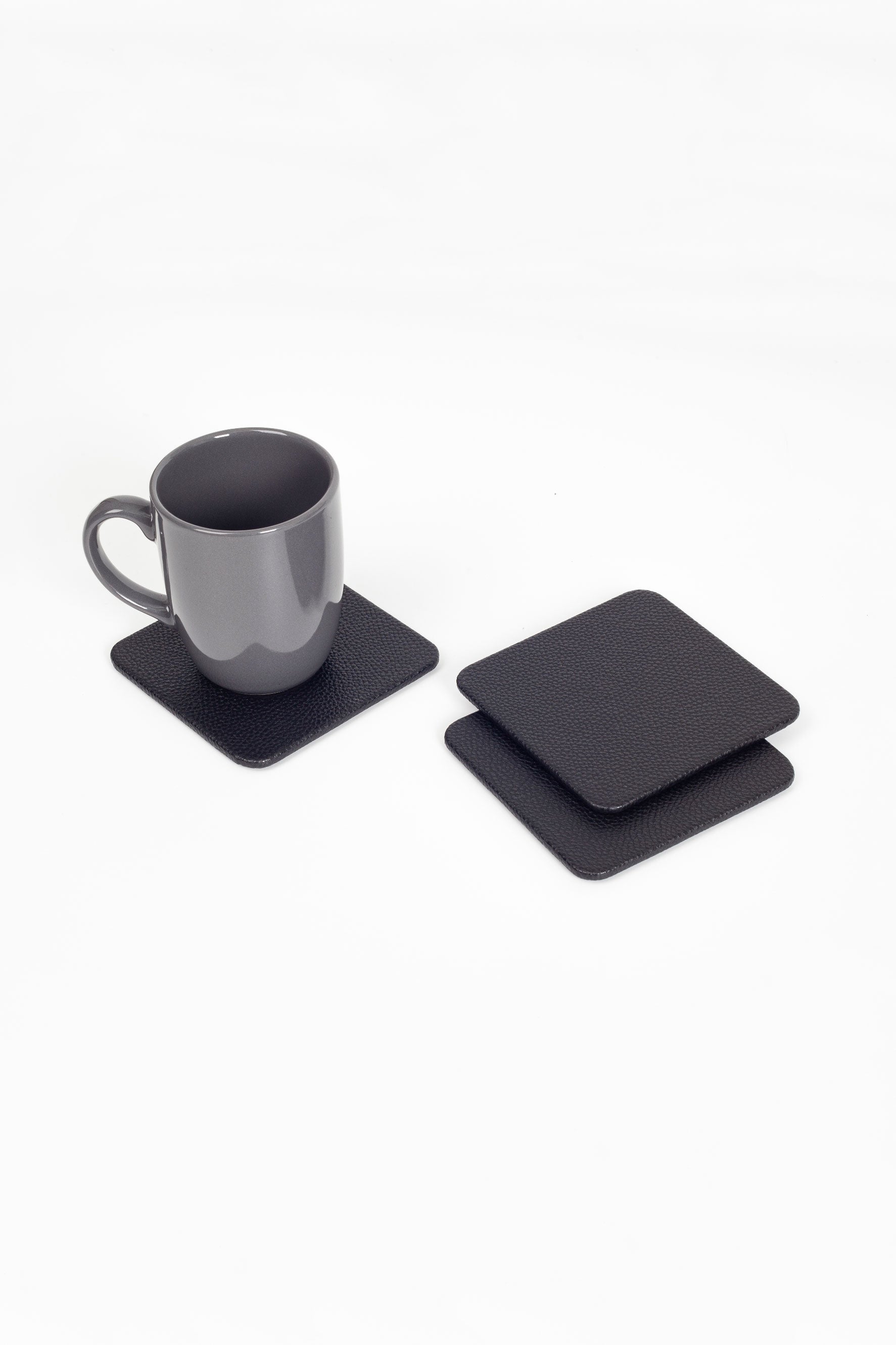 Leather Coaster Black 3 Pieces