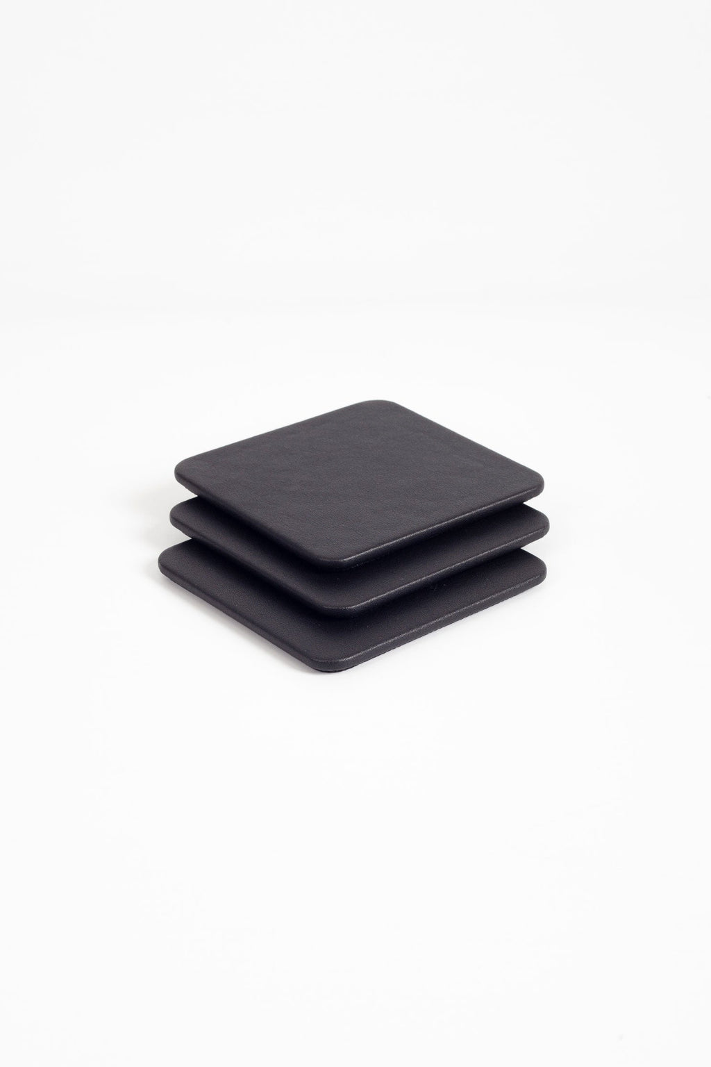 Leather Coaster Plain Black 3 Pieces