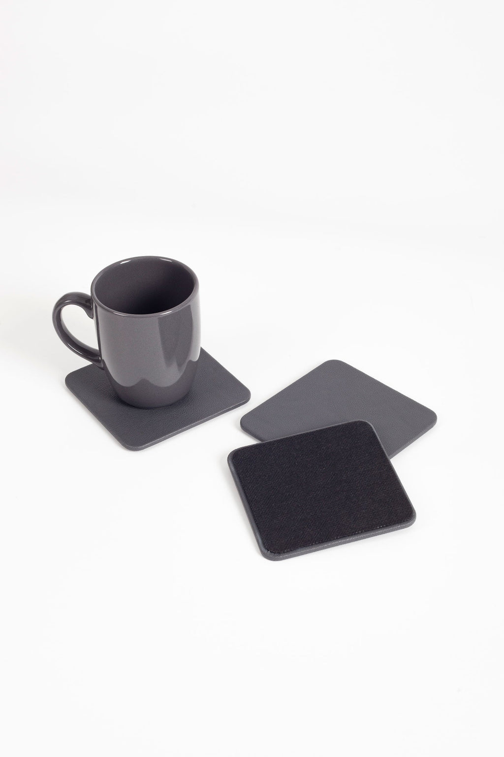 Leather Coaster Anthracite 3 Pieces