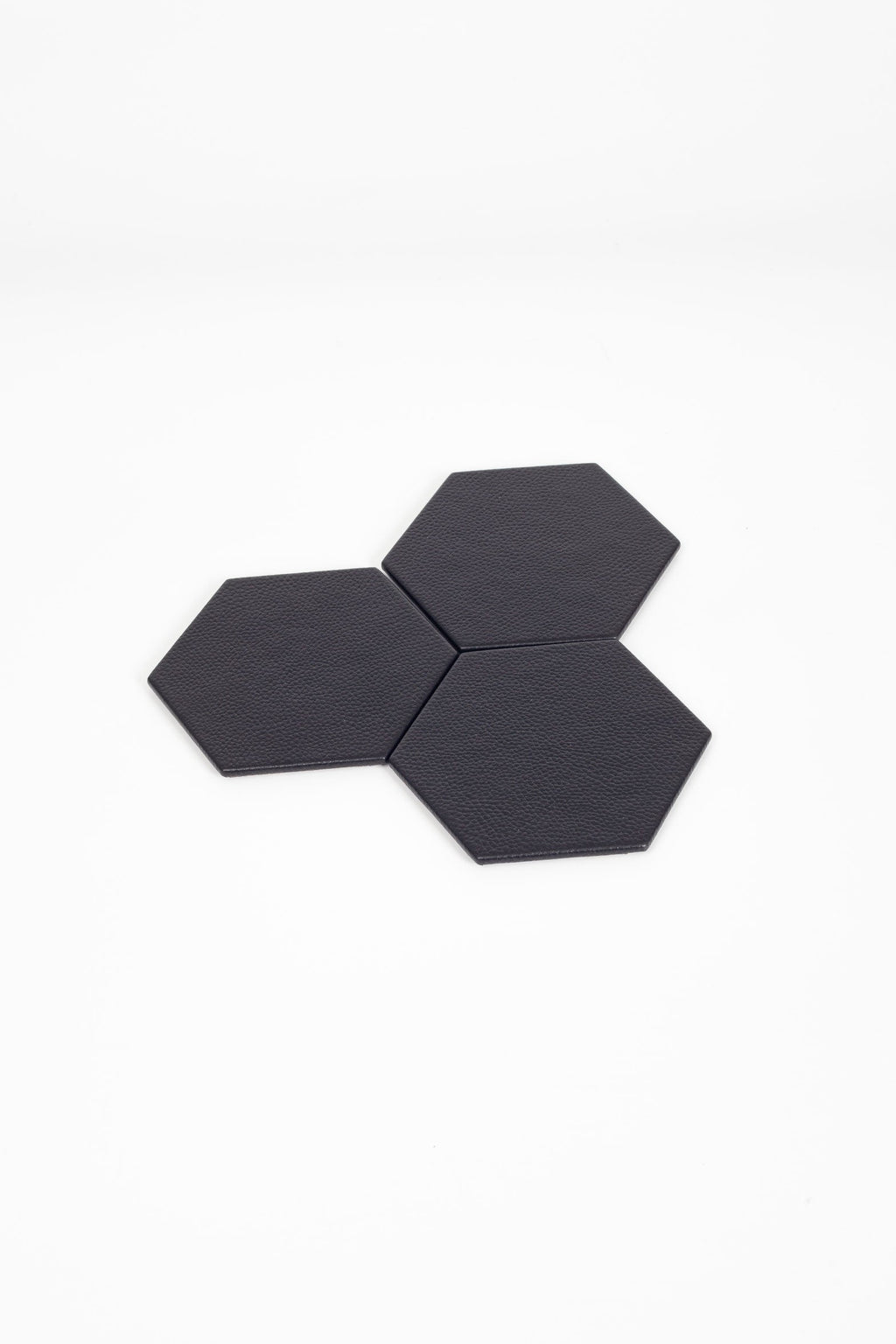 Leather Hexagonal Coaster Black 3 Pieces