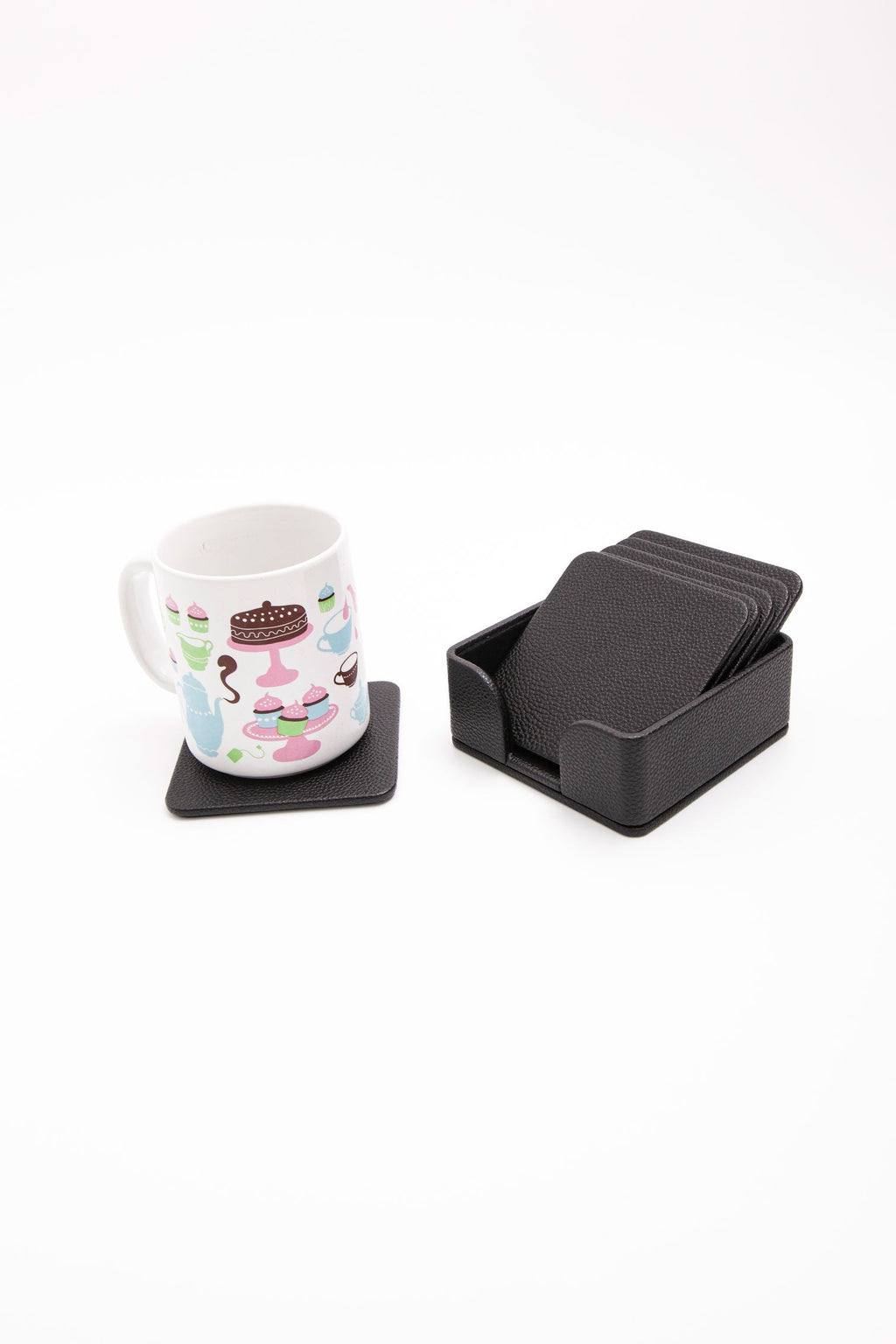 Leather Coaster Set Black