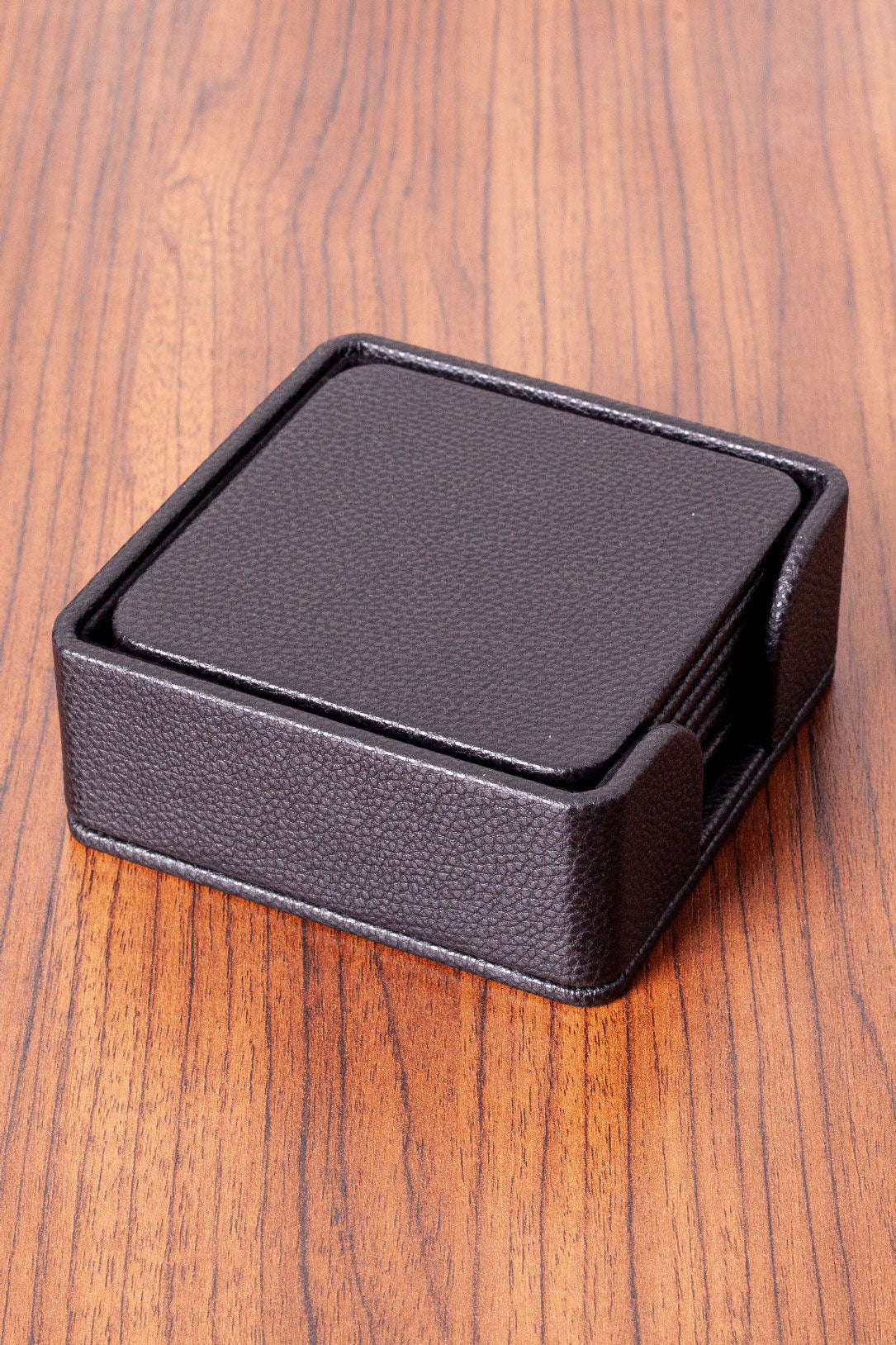 Leather Coaster Set Black