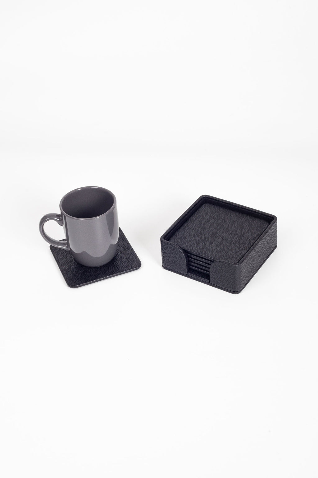 Leather Coaster Set Black