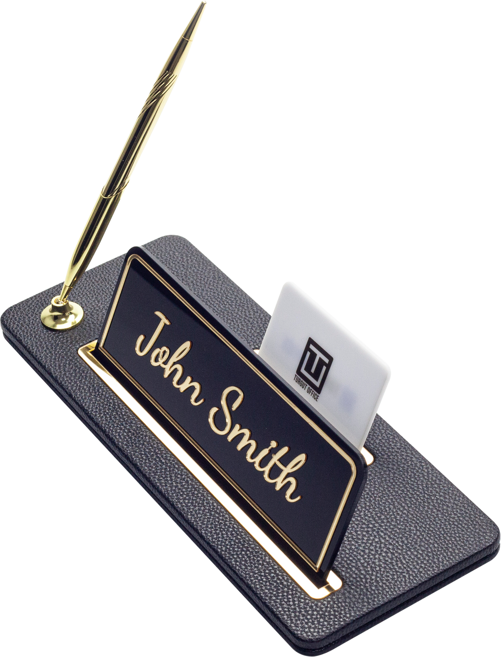 Leather Desk Name Holder Gold Detailed