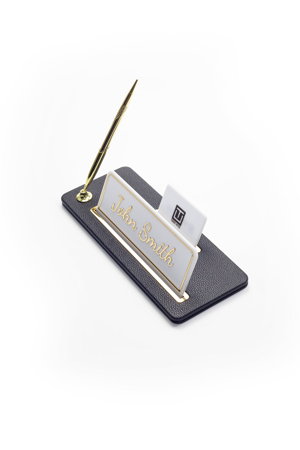 Leather Desk Name Holder Gold Detailed