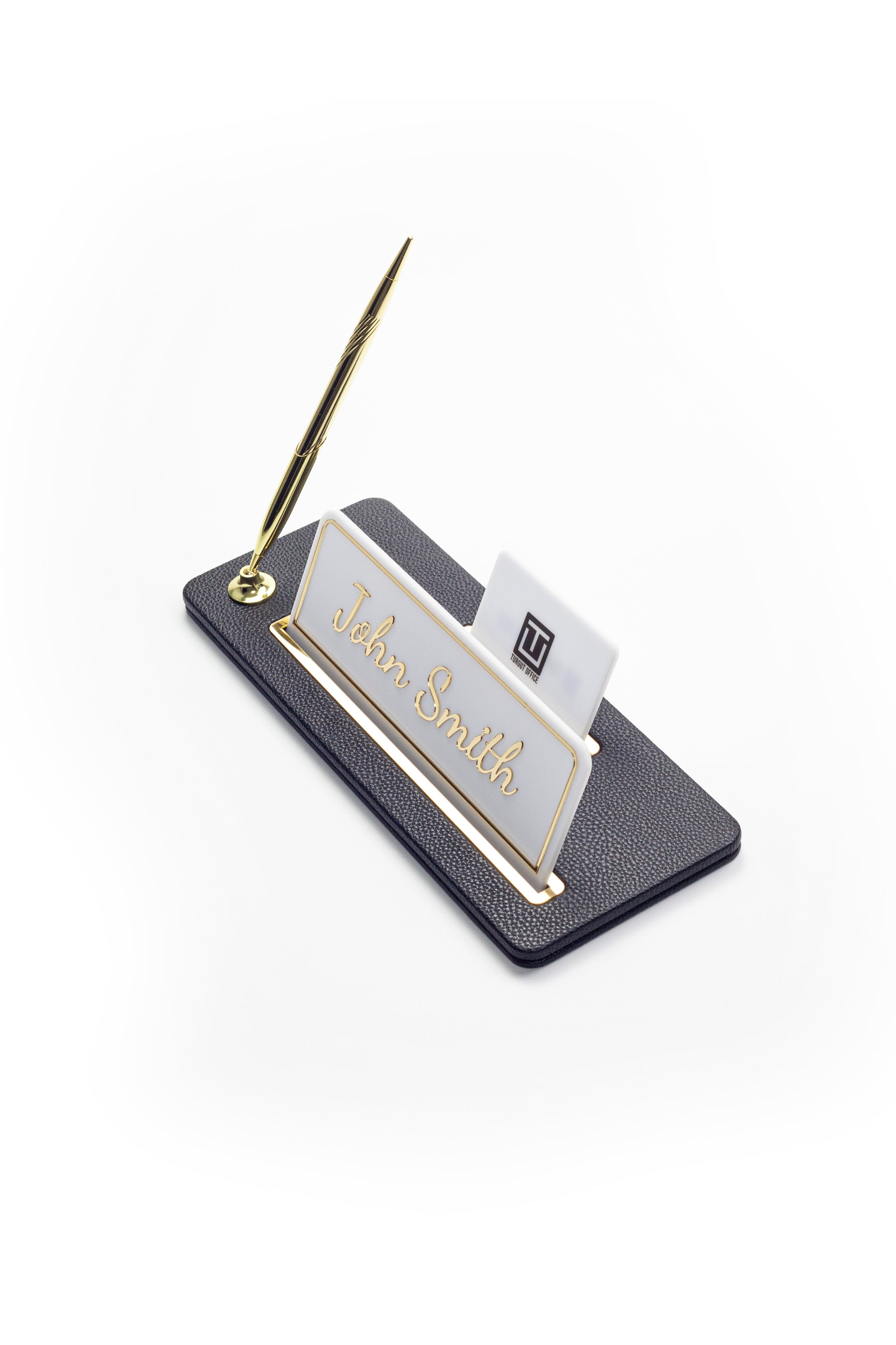 Leather Desk Name Holder Gold Detailed