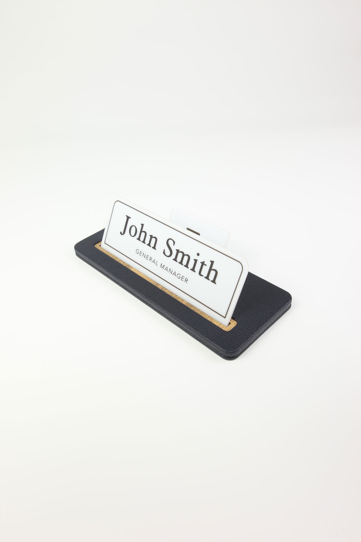 Leather Desk Nameplate Black Wood Detail - Nameplate and Business Card Holder