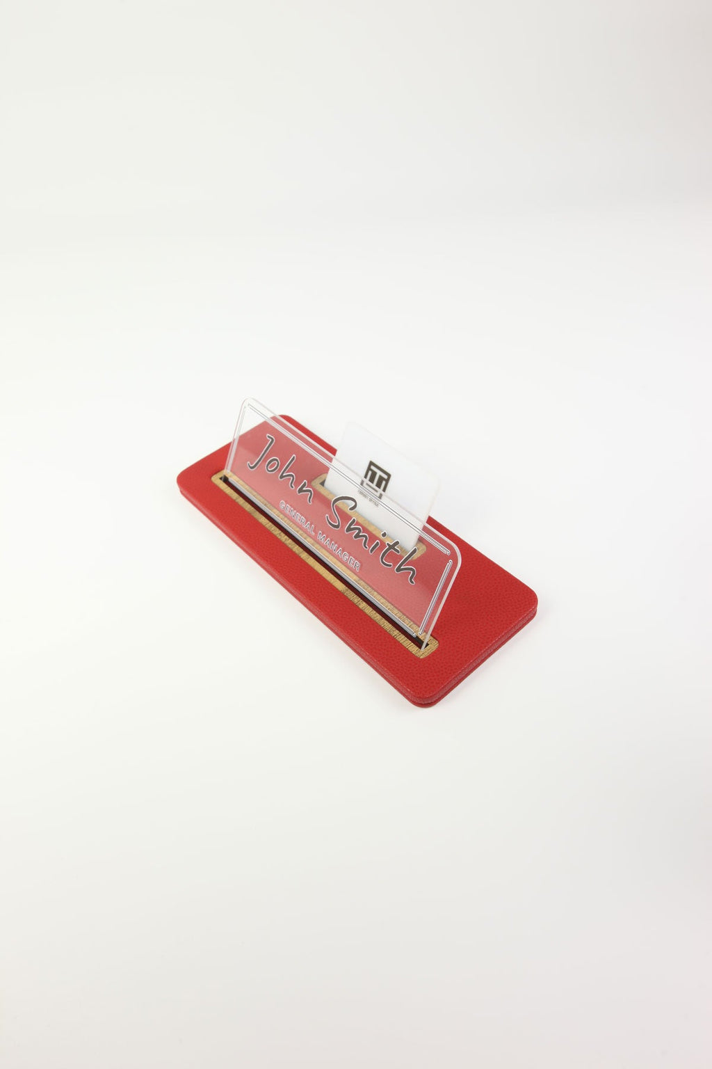 Leather Desk Nameplate Black Wood Detail - Nameplate and Business Card Holder