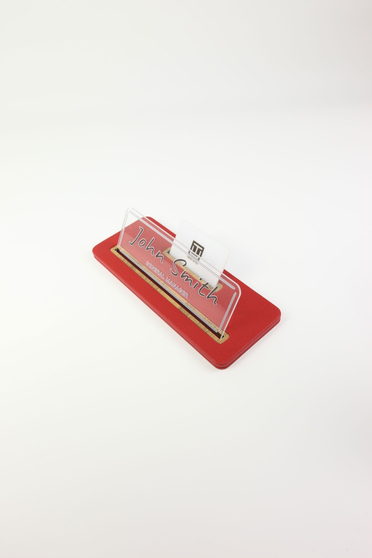 Leather Desk Nameplate Black Wood Detail - Nameplate and Business Card Holder