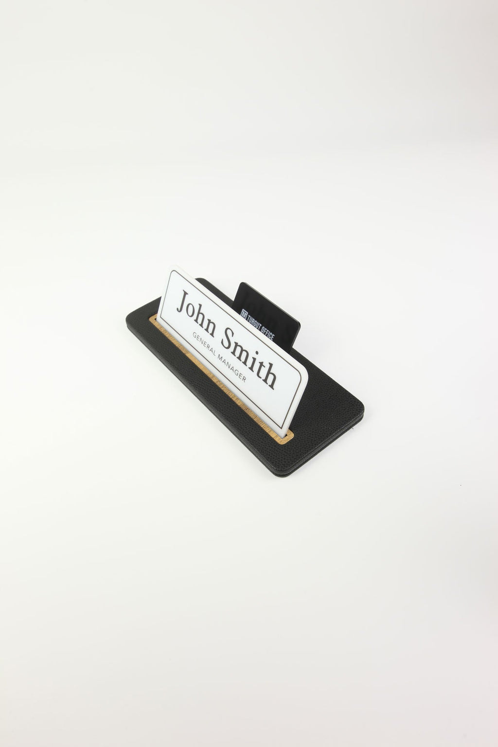 Leather Desk Nameplate Black Wood Detail - Nameplate and Business Card Holder