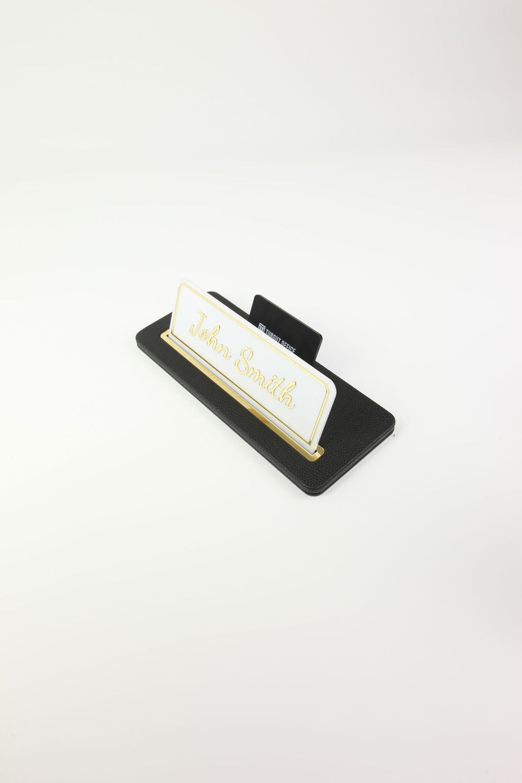 Leather Desk Nameplate Black Gold Detail - Nameplate and Business Card Holder