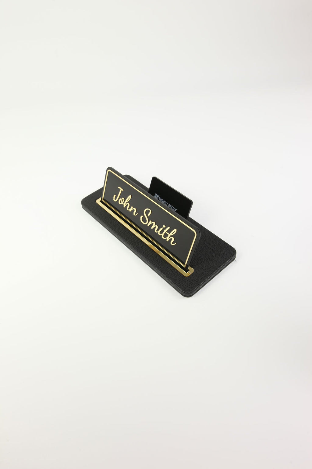 Leather Desk Nameplate Black Gold Detail - Nameplate and Business Card Holder
