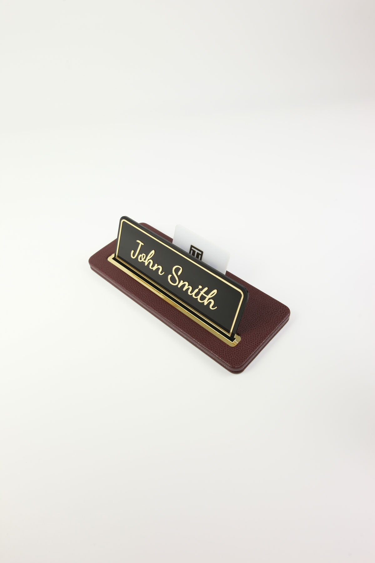 Leather Desk Nameplate Black Gold Detail - Nameplate and Business Card Holder