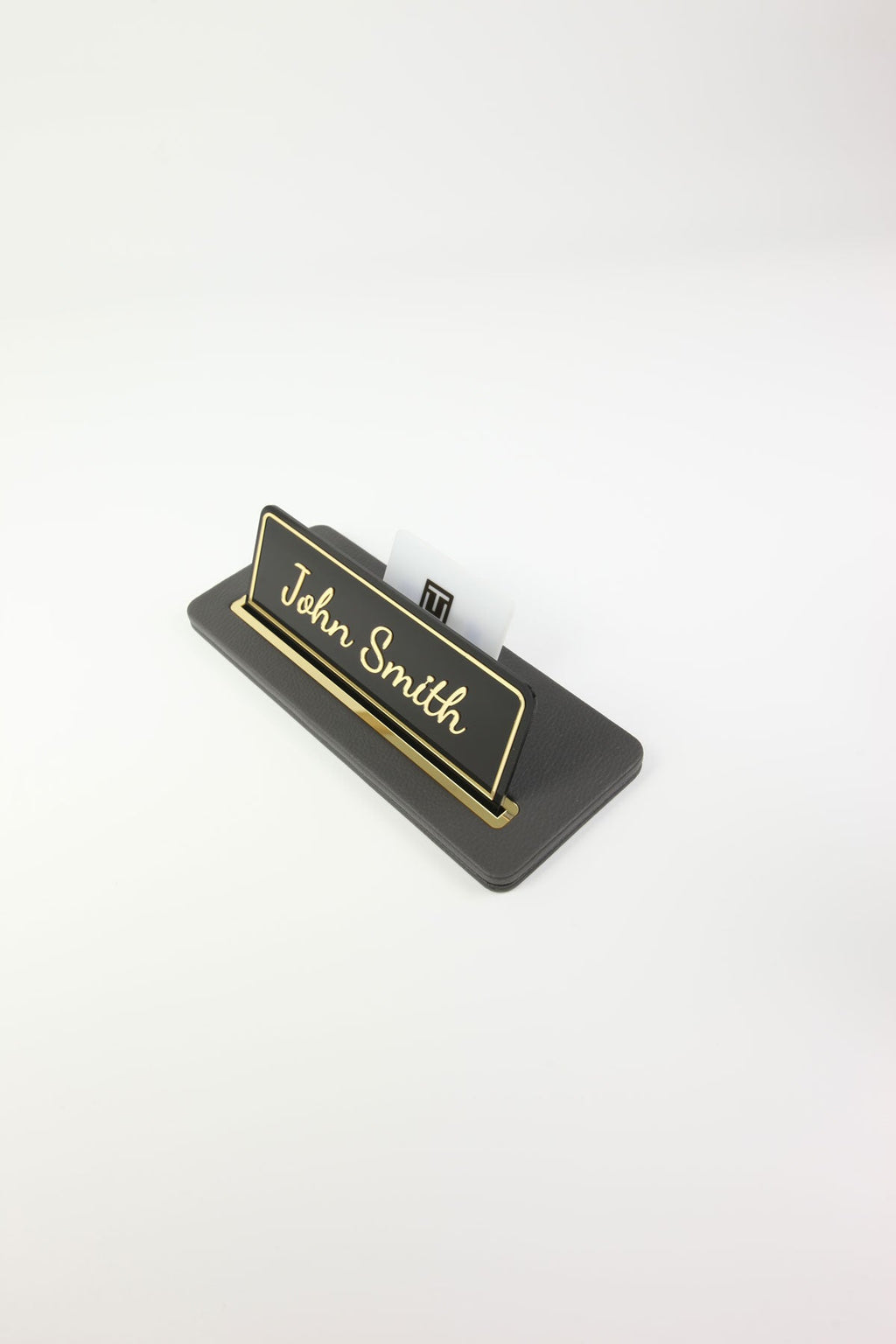 Leather Desk Nameplate Black Gold Detail - Nameplate and Business Card Holder