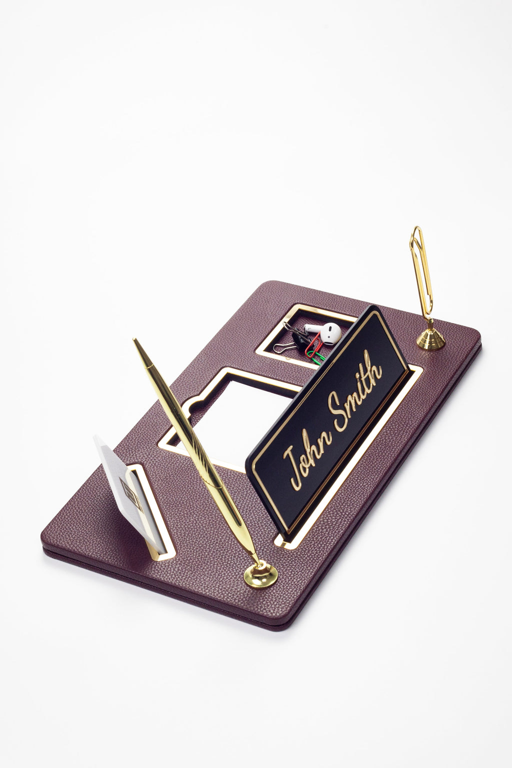Organizer Leather Desk Nameplate Gold Detailed