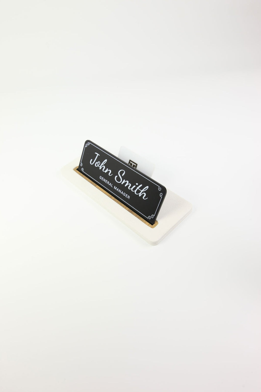 Leather Desk Nameplate Black Gold Detail - Nameplate and Business Card Holder