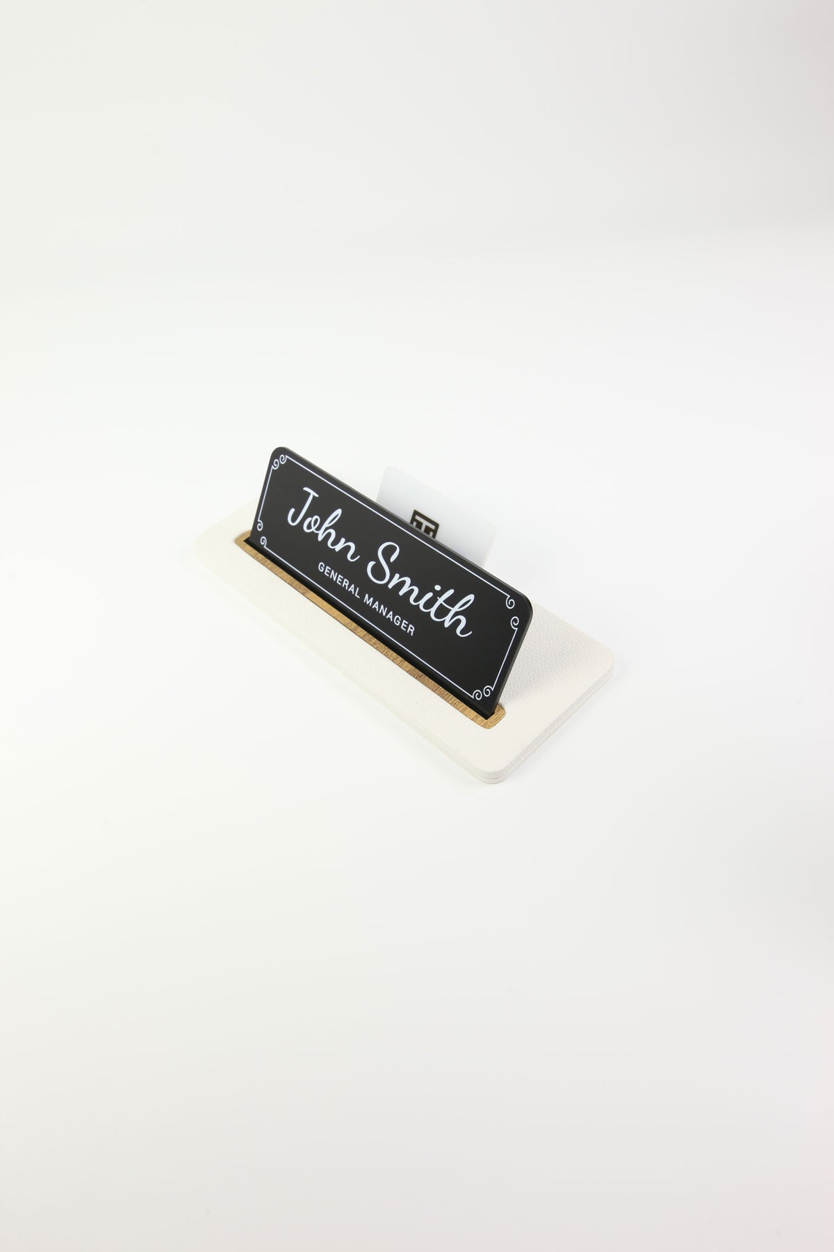 Leather Desk Nameplate Black Gold Detail - Nameplate and Business Card Holder