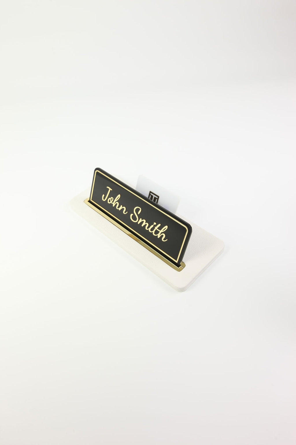 Leather Desk Nameplate Black Gold Detail - Nameplate and Business Card Holder