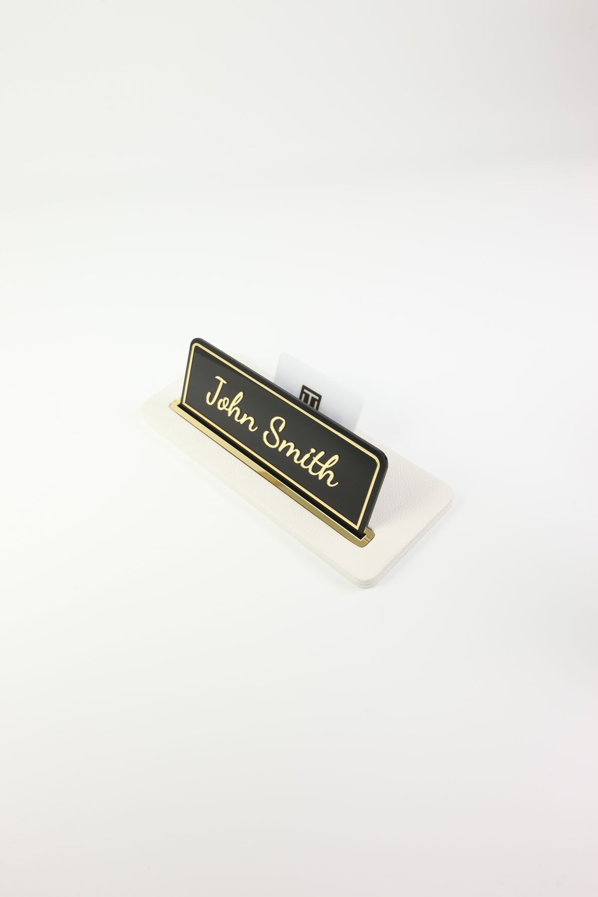 Leather Desk Nameplate Black Gold Detail - Nameplate and Business Card Holder